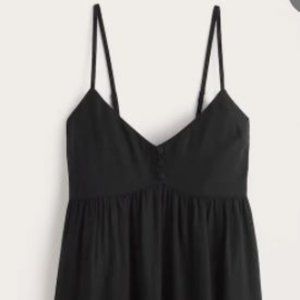 Black Button-Front Linen-Blend Mini Dress